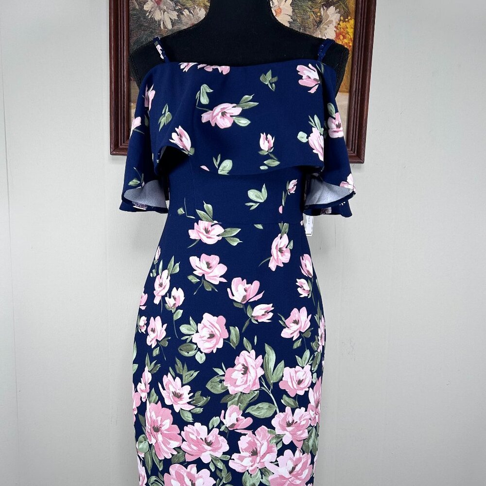 Premier Amour Pencil Dress Women 4 Spaghetti Strap Blue Multicolor Floral NWT